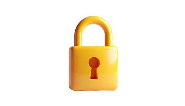 3D rendered golden padlock, floating against a black background