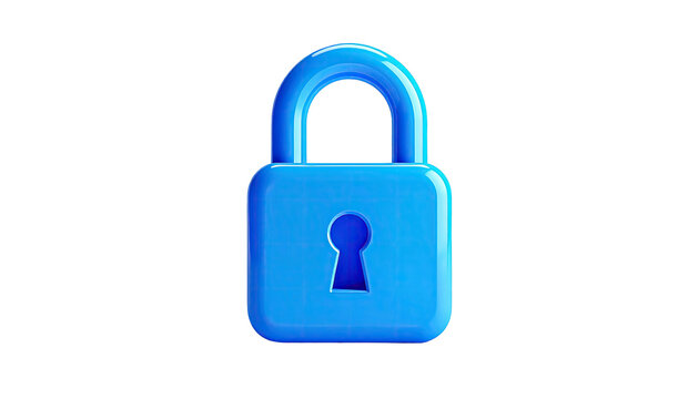 A simple, blue, 3D-rendered padlock icon against a stark black background
