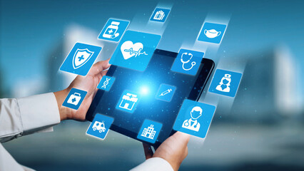 Healthcare icons show medical service, healthcare support, and patient treatment. Healthcare ensures medical service quality, health care access, and reliable medical care. Gist