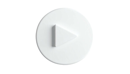3D white circular button with a central, raised triangular play symbol