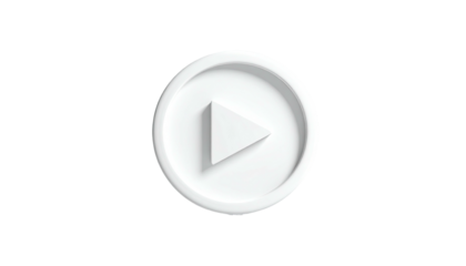 A 3D rendered white play button inside a circle, isolated on black