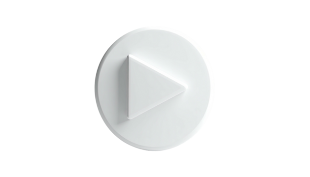 White 3D button with a play icon against a black background