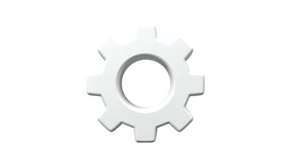 A white 3D gear icon with a slightly raised edge, set against a black backdrop
