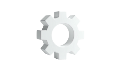 3D white gear icon floating against a black backdrop
