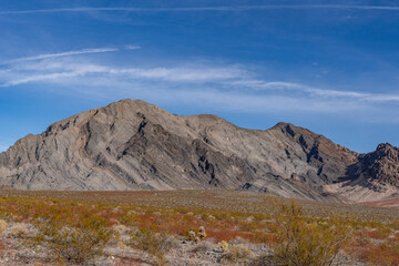 Funeral Mountains, a subrange of the Amargosa Range that form the eastern wall of Death Valley. California State Route 190.  Mojave Desert / Basin and Range Province.  Furnace Creek Fault, Walker Lane