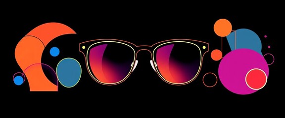 Sleek line art glasses design, minimalist style, various shapes & colors,  lenses,  graphic