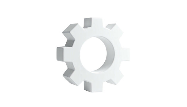 3D white gear icon floating against a black backdrop