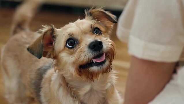Adoring Portrait of a Very Cute Mixed Breed Dog Looking Lovingly Towards its