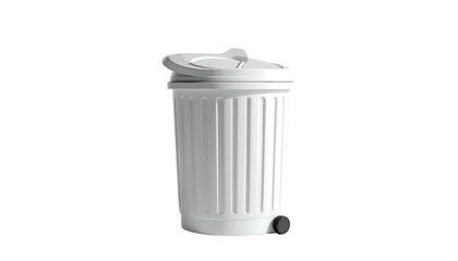 A white waste receptacle with a hinged lid, foot pedal, and vertical ribbing