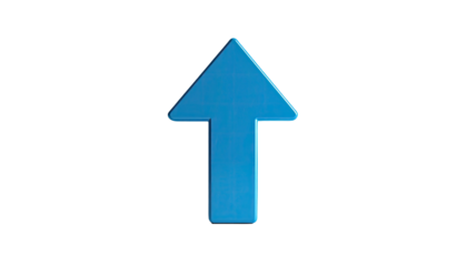 A glossy, bright blue arrow pointing upwards, set against a stark black background