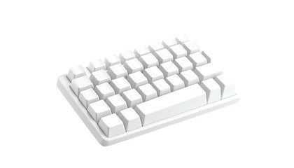 A compact white keyboard with 4 rows of keys, isolated against a black background