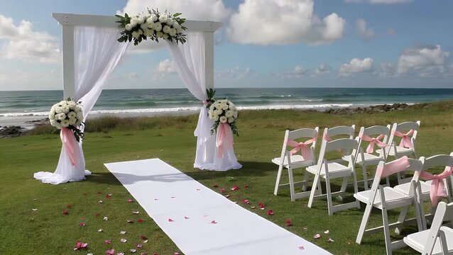 Ceremony Arrangements Conducted in an Open-Air Setting Adjacent to a Large Expanse of