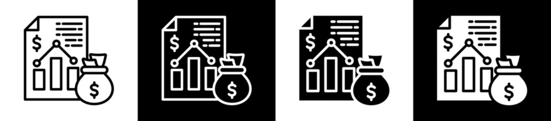 Financial Report Icon Set In Black And White Filled Style Collection