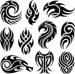 Tribal Tattoo Design Set Vector - Abstract Decorative Flame Motifs