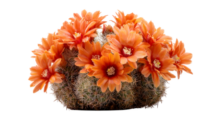 Blooming cactus showcases vibrant orange flowers against a stark highlighting its unique beauty and desert adaptation
