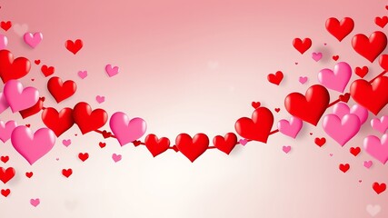Romantic hearts in shades of pink and red create a beautiful Valentine's Day border against a soft gradient backdrop, perfect for expressing love and affection.
