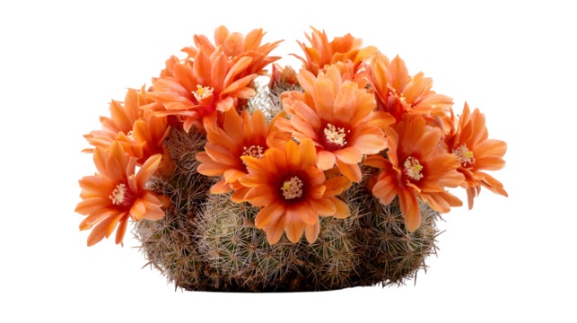 Blooming cactus showcases vibrant orange flowers against a stark highlighting its unique beauty and desert adaptation