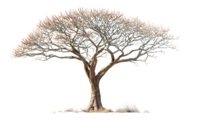 Solitary tree with bare branches stands against a showcasing winter's stark beauty and natural textures in a minimalist style