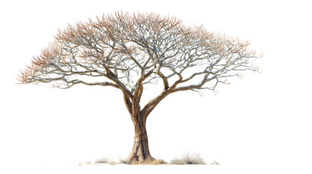 Solitary tree with bare branches stands against a showcasing winter's stark beauty and natural textures in a minimalist style