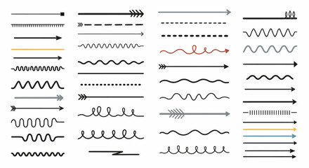 Vector Illustration of Decorative Line Accents with Arrowheads and Zigzag Details
