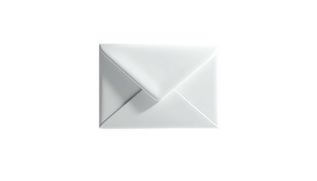 A pristine, bright white envelope, centered on a stark black background
