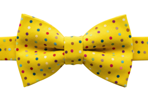 Yellow polka dot bow tie transparent background cutout png - Powered by Adobe