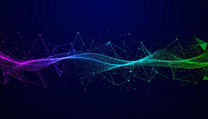 Digital Network: A mesmerizing display of interconnected data points, forming a vibrant network with waves of color, creating a dynamic visual representation of digital innovation.