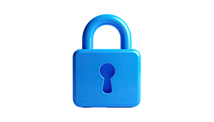 A 3D rendered blue padlock, centered on a black background