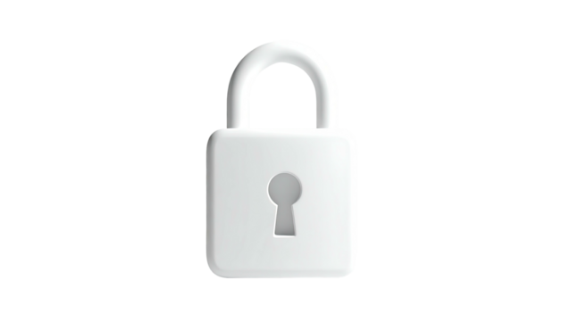 White 3D illustration of a padlock on a black background, isolated