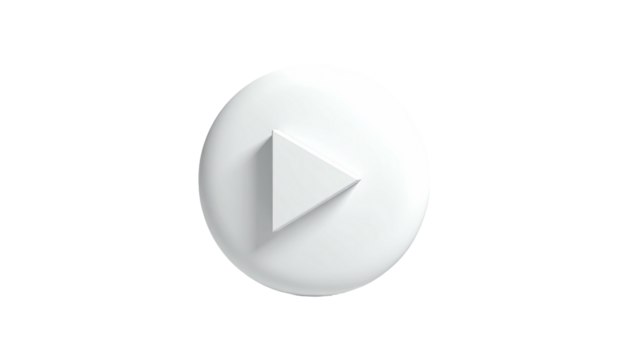 A glossy white play button within a circle, with a light shadow