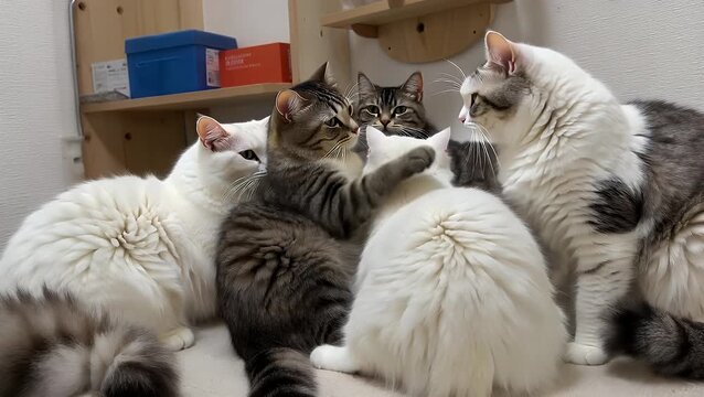 Group of Felines Gathered Together in a Close-Knit Heap or