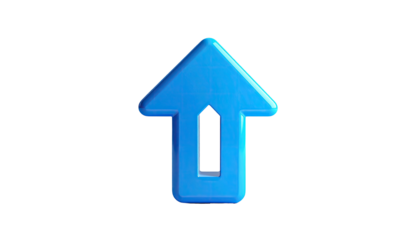 A glossy, blue, upward-pointing arrow against a stark black background