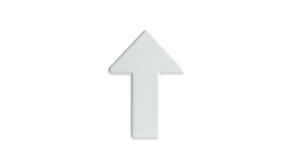 A white, 3D-rendered arrow pointing upwards on a stark black background