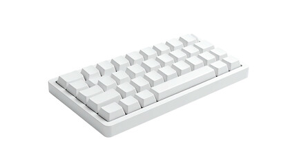 Clean white, compact mechanical keyboard, 60% layout, floating keycaps, isolated on black