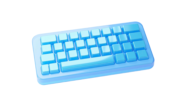 A stylized, minimalist keyboard rendered in shades of cool blue