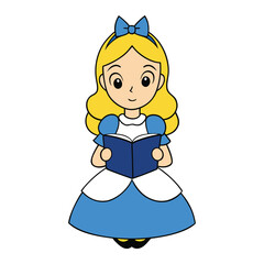 Alice sits peacefully, lost in a magical world as she reads her book. Her eyes sparkle with curiosity, imagination blooming with every turn of the page.
