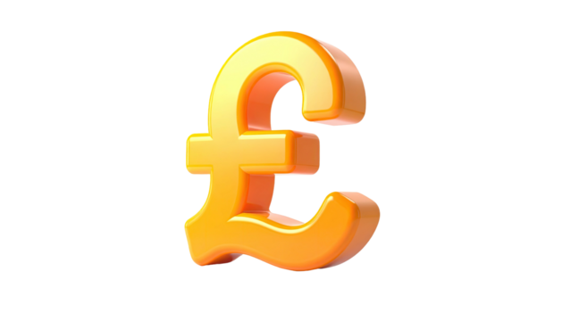 3D-rendered gold British pound symbol isolated on a pure black backdrop - Powered by Adobe