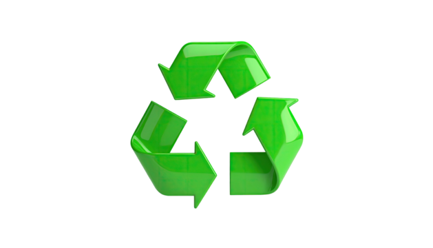 A glossy, three-arrowed symbol with a green hue on a stark black background