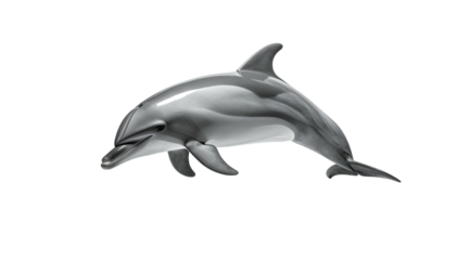 Rendered dolphin, sleek gray, black background, streamlined form, dynamic pose