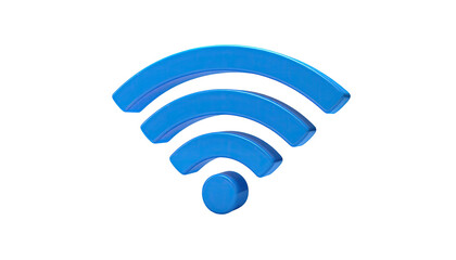 Blue wifi icon, curved signal waves, on a black background, 3D rendered