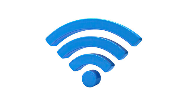 Blue wifi icon, curved signal waves, on a black background, 3D rendered - Powered by Adobe