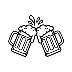 Beer Mugs Clinking Vector | Cheers Celebration Icon | Party Drink Outline Illustration