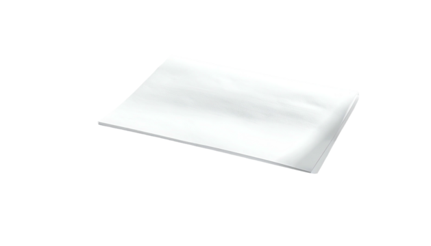 Isolated stack of white paper sheets with subtle shadow, angled slightly