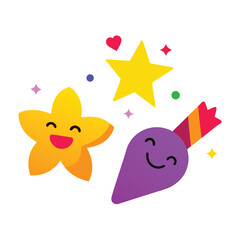 Happy Cartoon Stars and Microphone with Festive Accents