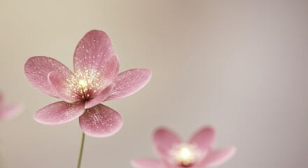 Delicate pink flower with glowing center on a soft pastel background
