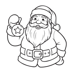 Outline drawing of Santa Claus holding a star ornament