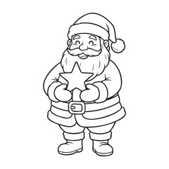 Santa Claus Line Art Holding a Star