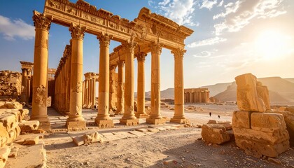 Fototapeta premium Breathtaking ancient ruins of Palmyra with desert wind and soft background
