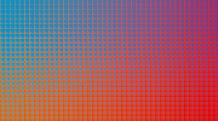 Abstract background with gradient of blue, orange, red and small squares