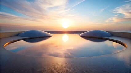Sunrise and Sunset Over the Sea and Ocean with Clouds and Reflections